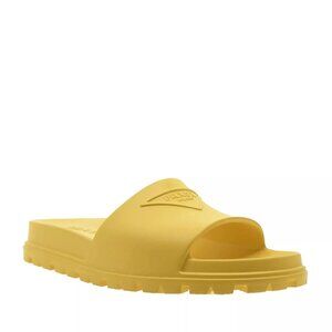 NIB $525 Prada Triangle Logo Embossed Rubber Slides Sandals
